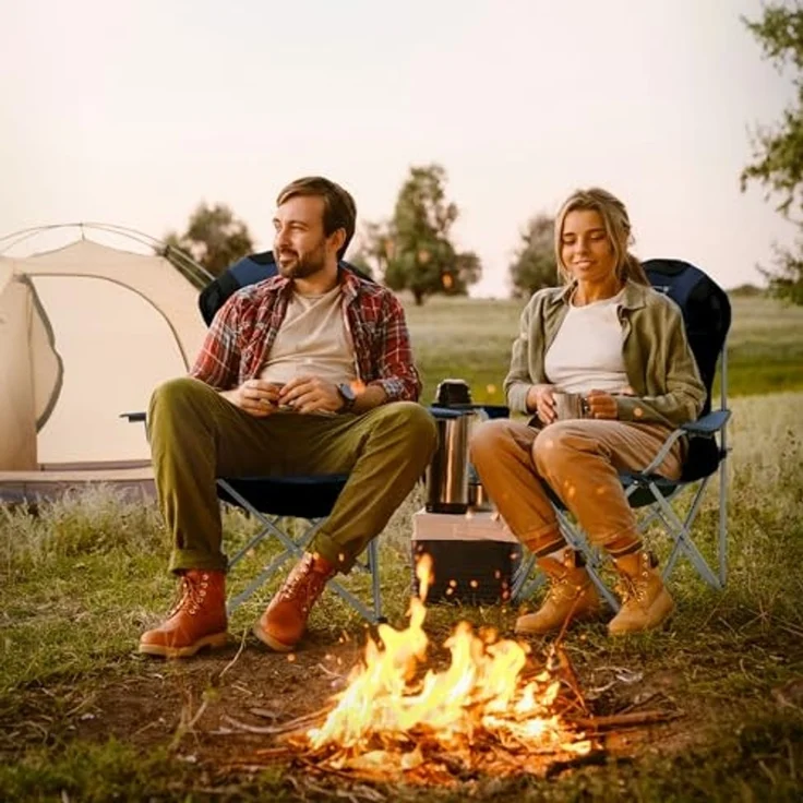 Hauki Campingstuhl Faltstühl faltbar mit Getränkehalter & Tragetasche bis 150kg (2 St), 2x Klappstuhl 56x95x110cm Blau Angelstuhl mit Hochlehner Gepolster – Bild 2