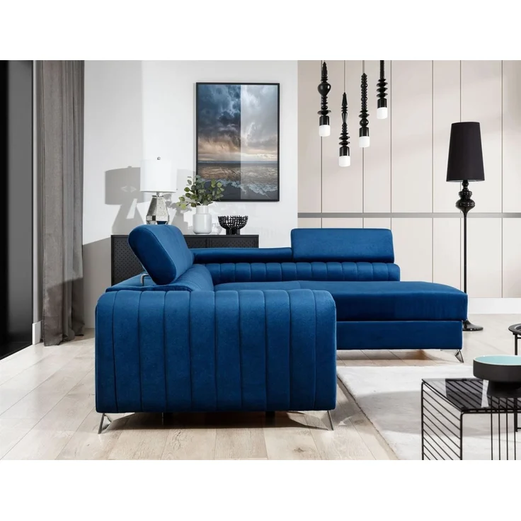 Ecksofa mit Schlaffunktion Sofa ELENI Stoff Kronos Blau Ottomane Rechts – Bild 4