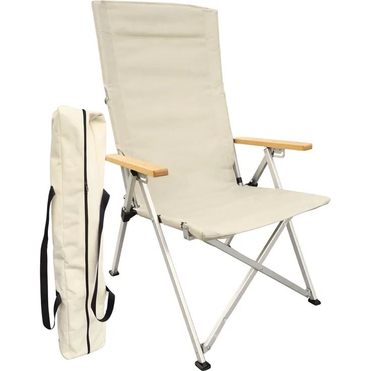 osoltus Faltsessel Campingstuhl faltbar verstellbar Aluminium Holzlehne Beige