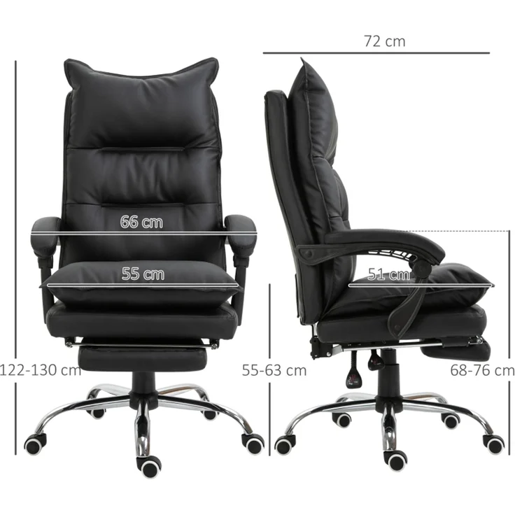 Bürostuhl Schreibtischstuhl höhenverstellbar mit Fußstütze Kunstleder Schwarz 66x72x122-130cm für komfortables Arbeiten--Schwarz--66x72x130cm--YOUDENOVA – Bild 3