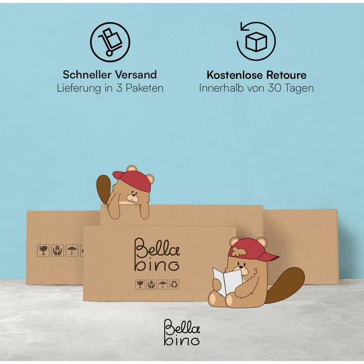 Bellabino 'Vils' Kinderbett 90x200 cm mit Gästebett 90x190 cm, natur, Kiefer Massivholz, Montessori Bett mit Ausziehbett, mit abnehmbarem Rausfallschutz und Lattenrost – Bild 10