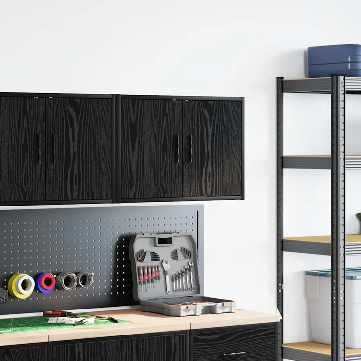 vidaXL Garagen-Wandschrank Schwarz Holzwerkstoff 860645 – Bild 2