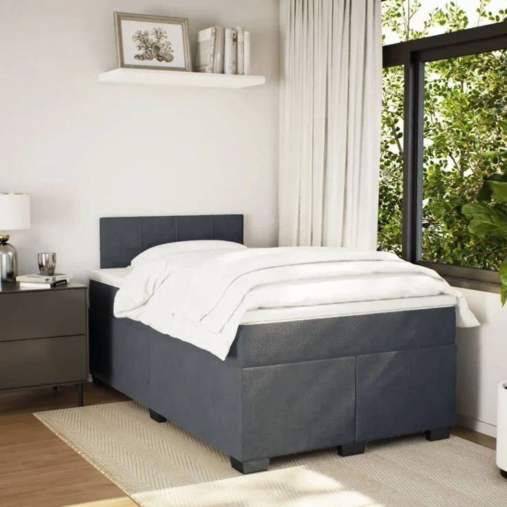 vidaXL Boxspringbett mit Matratze Dunkelgrau 120x200 cm Samt 3286283 – Bild 3