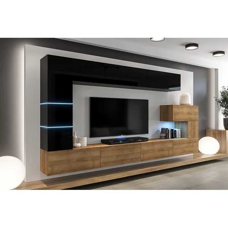 Furnitech AN89 New Modernes Wohnzimmer Wohnwand Wohnschrank Schrankwand Mediawand Möbel (LED weiß, AN89NEW-21BDZ-HGM24)