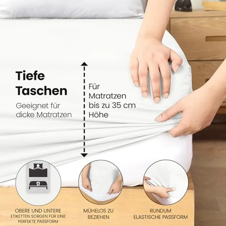 Utopia Bedding - Spannbettlaken 140x200 cm - Weiß - Oeko-Tex Zertifiziertes Gebürstete Polyester-Mikrofaser Spannbetttuch - 35 cm Tiefe Tasche – Bild 6