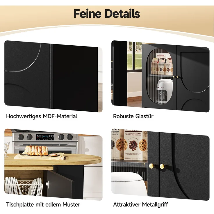 Kücheninsel Stehtisch 204x39x105cm MDF Metall Barwagen Aufbewahrung Drehtisch,Schwarz & Natur – Bild 7