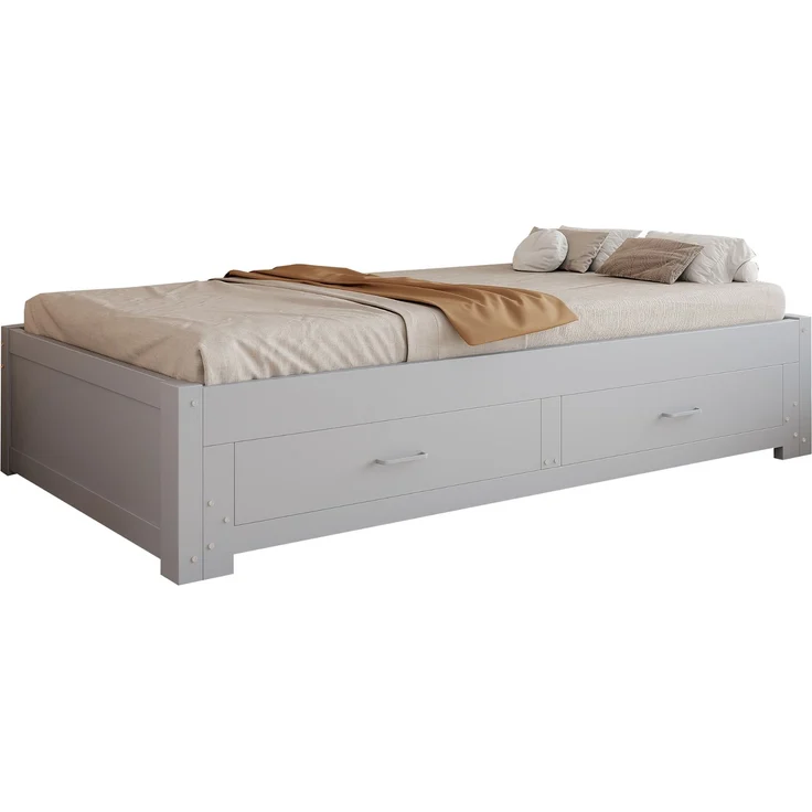 ZUBALIYA Tagesbett 90/180 × 190 cm, Holz, Ausziehbett, Schubladen, Lattenrost, Grau – Bild 11
