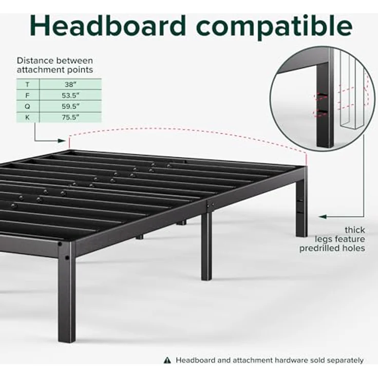 Zinus Elias Bett 140x200cm - Höhe 36cm mit Stauraum unter dem Bett - Metall Plattform Bettgestell - Schwarz – Bild 9