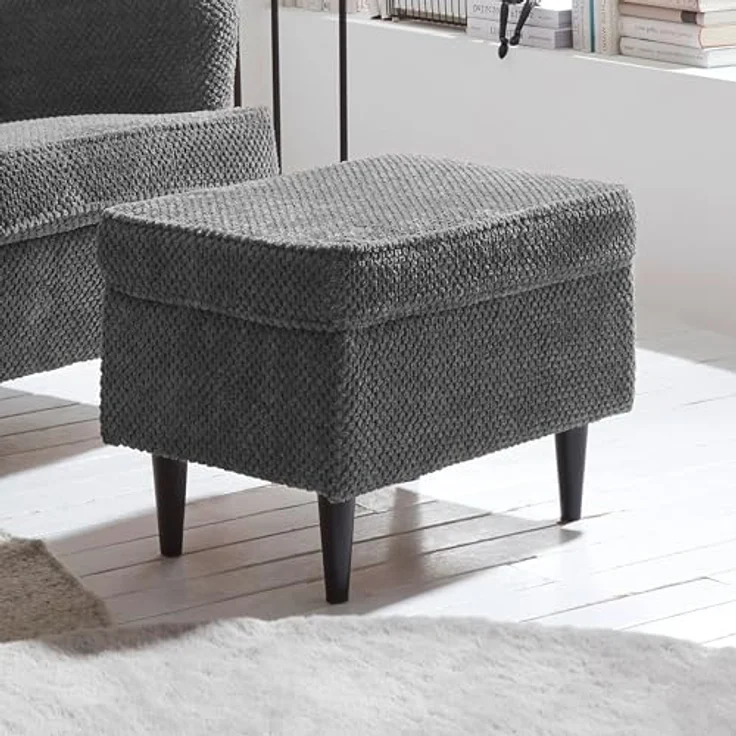 Stella Trading Oskar Fußhocker gepolstert, Anthrazit - Vintage Polsterhocker für Sessel, Couch und Sofa - 63 x 43 x 42 cm (B/H/T) – Bild 3