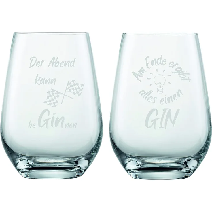 Schott Zwiesel 2er Set Ginglas 548ml mit Gravur Der Abend kann beGINnen & Am Ende ergibt alles einen Gin – lustige Geschenkidee für Ginliebhaber (ohne Stiel, Set 1)