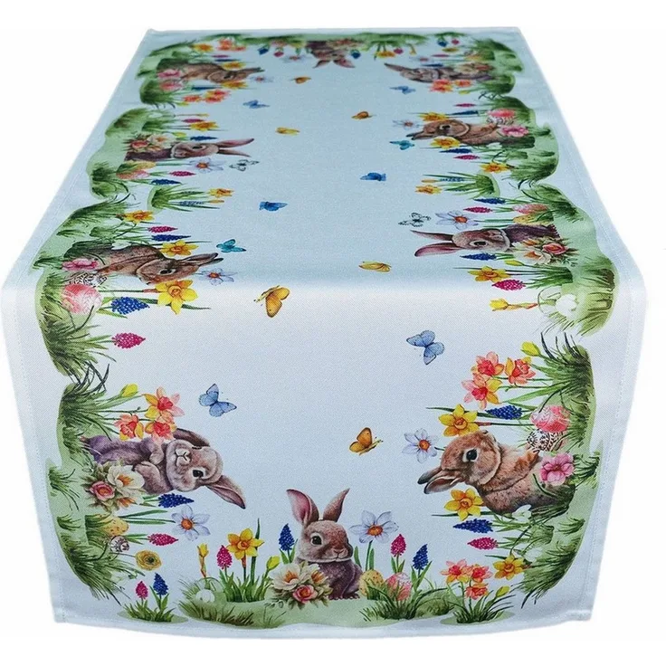 texpot Tischdecke Tischläufer Druck Osterhase Blumenwiese Ostern (1-tlg)