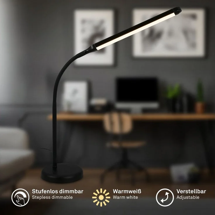 BRILONER - LED Schreibtischlampe mit Touch, dimmbar, schwenkbar, warmweiß, Tischlampe, Lampe, Nachttischlampe, Tischleuchte, Deko, Bürolampe, Leselampe Bett, Leselicht, 13x72,5 cm, Schwarz – Bild 3