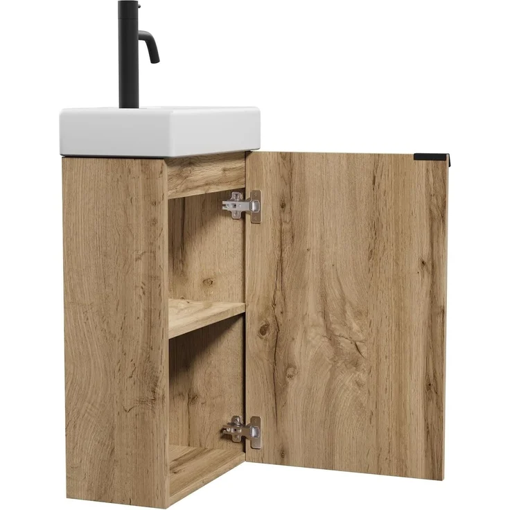 Badplaats Gäste-WC Waschtisch Set Apollo 40 x 22 cm Eiche Hell - Platzsparende Badmöbel Set mit Waschbecken und Unterschrank – Bild 5
