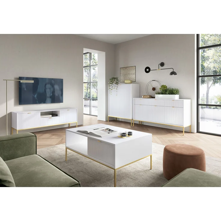 Selsey 'Vellore' Couchtisch 104 x 68 cm, Weiß, mit Schublade und goldenem Gestell – Bild 7