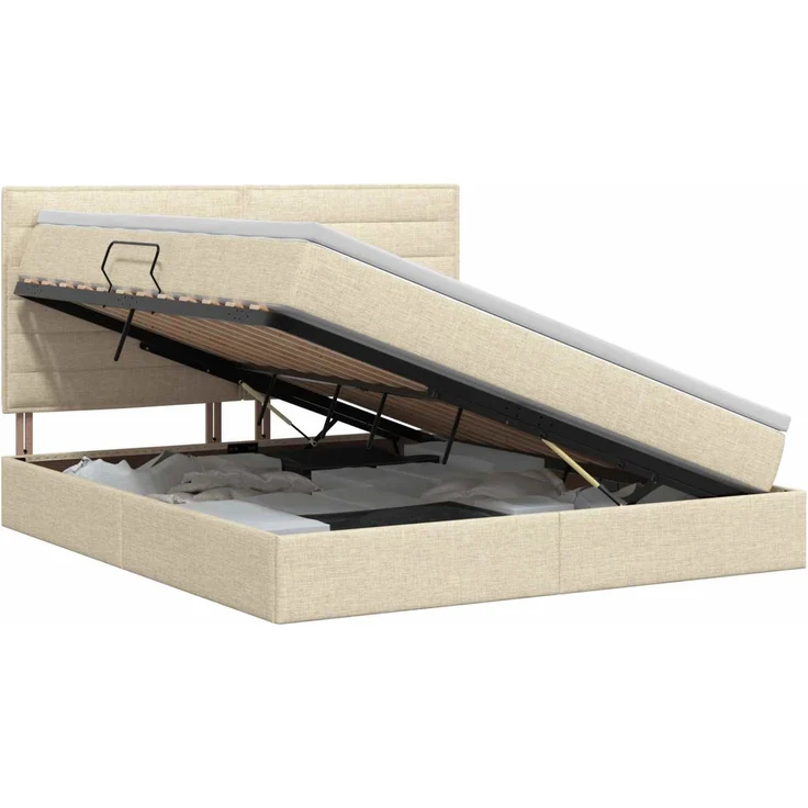 vidaXL Aufbewahrungsbett mit Matratze Creme 140 x 200 cm Stoff 3459448 – Bild 2