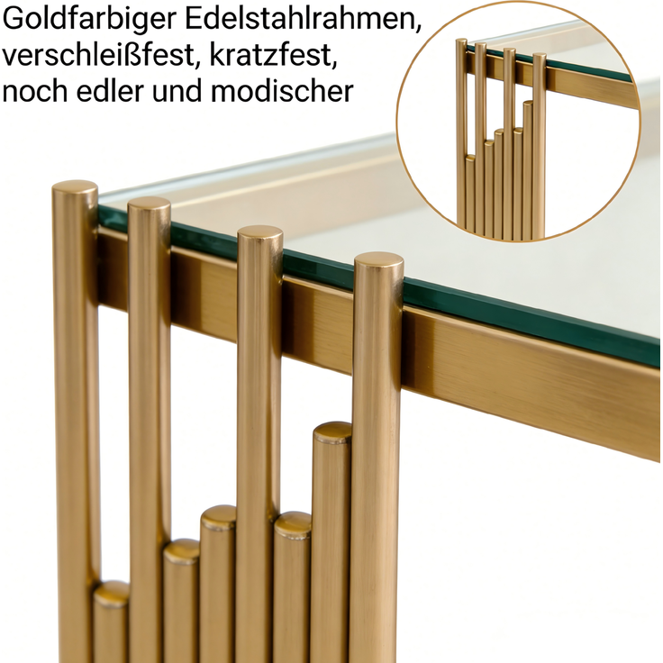 Beistelltisch-Set 41 x 41 x 46 cm in Gold und Klar mit Glasplatte und Edelstahlgestell – Bild 8