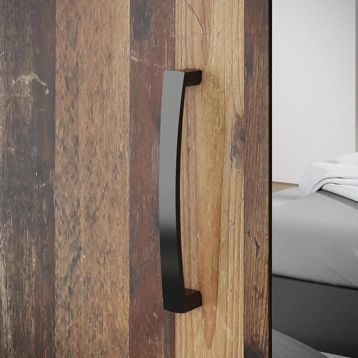 Forte ECONOBOX Kleiderschrank 120, rustikal, 3-türig, 2 Schubladen, Spiegel, Einlegeböden, Holzwerkstoff, Old Wood Vintage Holzdekor|Betonoptik Grau, 119,4 cm breit x 190,5 cm hoch x 54,4 cm tief – Bild 11