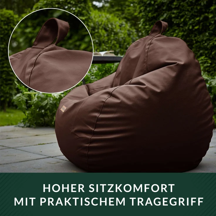Green Bean® Sitzsack aus Kunstleder mit EPS Perlen Füllung - 90 x 70 cm - Bean Bag - - Dunkelbraun – Bild 5
