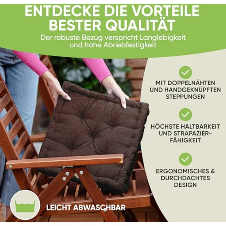 Gräfenstayn Sitzkissen 4er Set 40x40 cm mit 8 cm Polsterung aus 100 % Baumwolle -, robustes Sitzkissen für Indoor & Outdoor, bequemes Bodenkissen – Bild 6