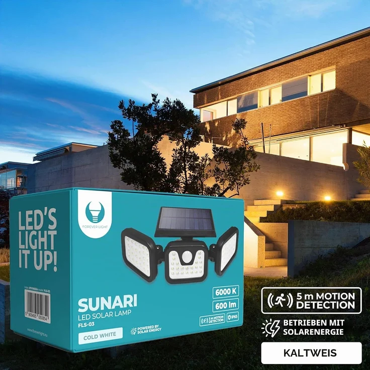 Forever Light Solar LED Lampe SUNARI FLS-03 600 lm PIR IP65 schwarz – Bild 7
