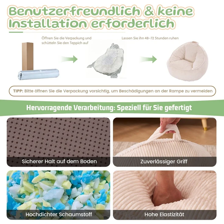 Sitzsack, weicher Plüsch-Sitzsack, bequemer Sitzsack, geeignet für Spielzimmer, Leseecke, Wohnzimmer und Kinderzimmer, für Jungen und Mädchen – klein(Beige)--Beige--69x72x51cm--YOUDENOVA – Bild 2