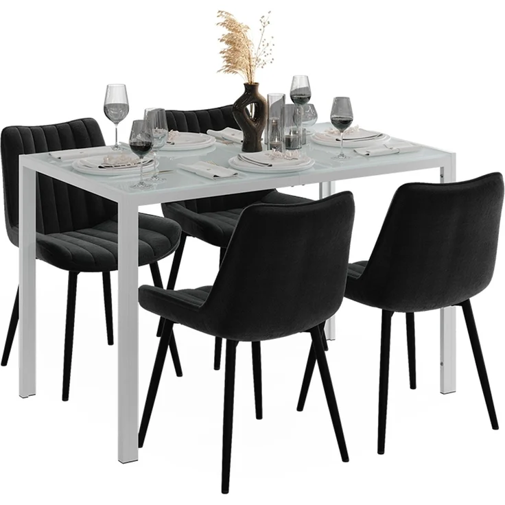 Esstisch Set Grand Weiß 120 x 70 cm mit 4 Stühlen (Schwarz) Vicco – Bild 5
