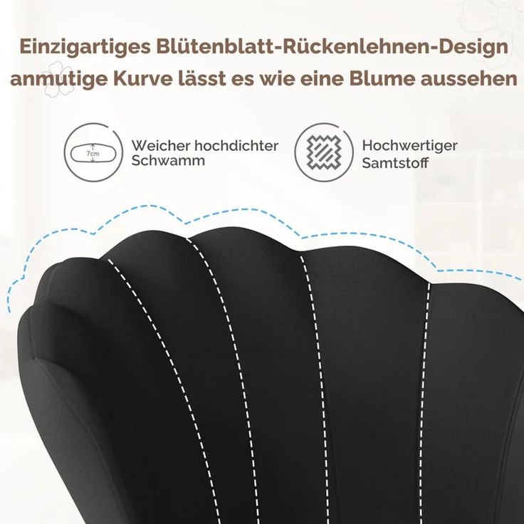 Hawthyhome Polsterstuhl Polstersessel 2er Set mit Blütenblatt-Rückenlehne, hohe Rückenlehne mit Kopfstütze, gepolsterte Armlehnen, Wasserfall-Sitzkissen, SGS-zertifiziert, vielseitig für Esszimmer, Schminktisch & Wohnzimmer, Schwarz – Bild 3