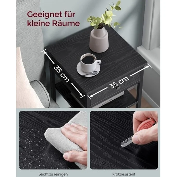 Vasagle Beistelltisch mit einer Schublade, Holzspanplatte ebenholzschwarz-tintenschwarz, 35 x 35 x 70 cm – Bild 3