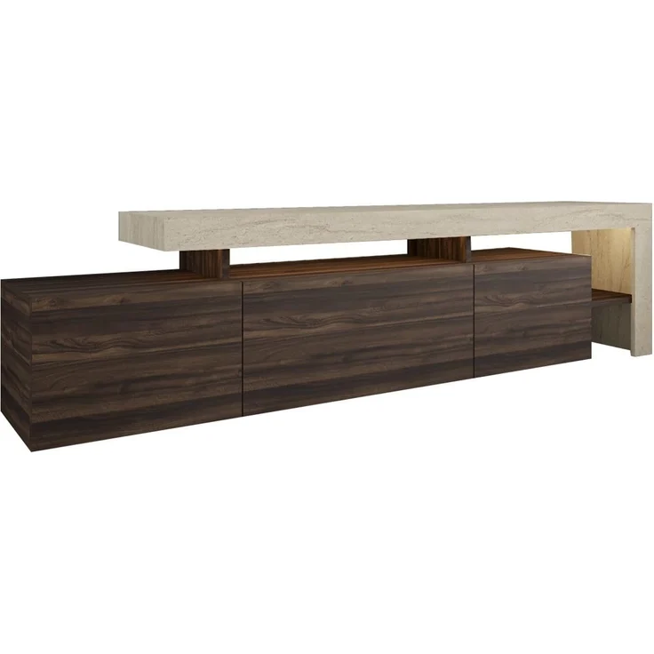 Moderner TV-Ständer mit LED-Beleuchtung, 192 cm, Travertin & Walnuss, 100% melaminbeschichtet, 18 mm Stärke | Stilvoll & Funktional