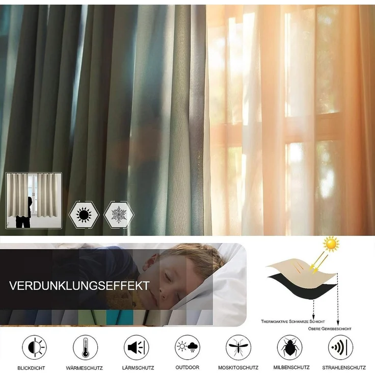 Woltu Vorhang (2 St), Ösen, blickdicht, Leichte Wärmeisolierend Kälteschutz – Bild 4