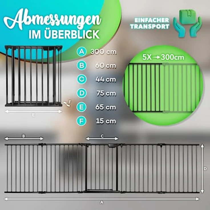 KIDUKU® Kaminschutzgitter mit Tür Metall 305 cm | Absperrgitter Ofenschutzgitter faltbar | Konfigurationsgitter inkl. 5 Elementen (Schwarz) – Bild 3