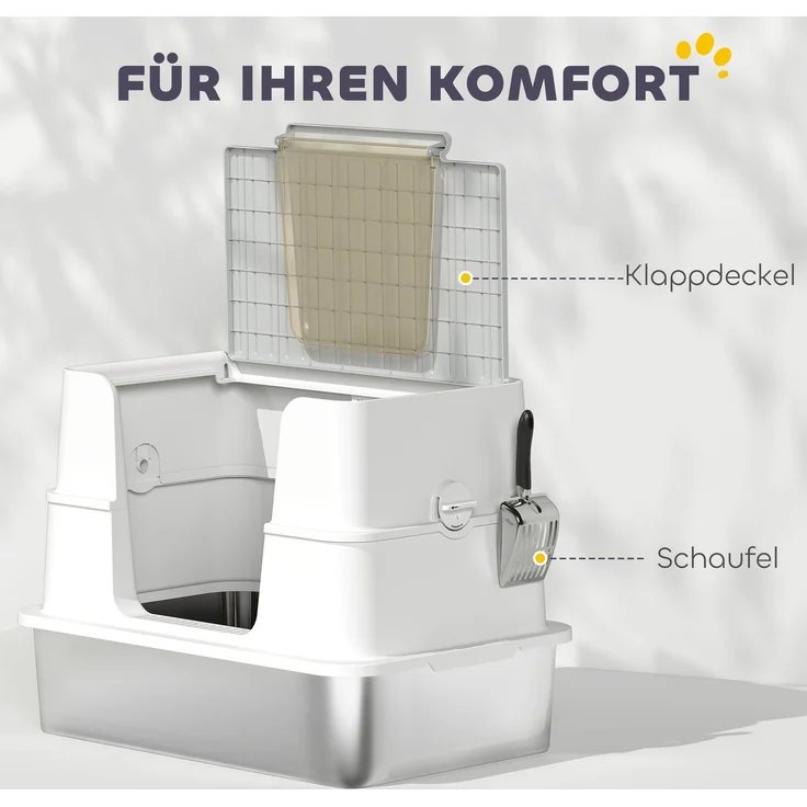 PawHut Katzenklo, Edelstahl, Kunststoff, Hellgrau, 60,2L x 40,2B x 44,5H cm – Bild 8