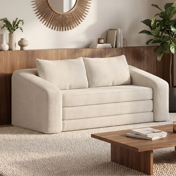 skølm 'Fjäll' Schlafsofa 2 Sitzer mit 2 Kissen, beige, Cordsofa ausklappbar, mit Liegefunktion, vakuumverpackt ohne Aufbau – Bild 6