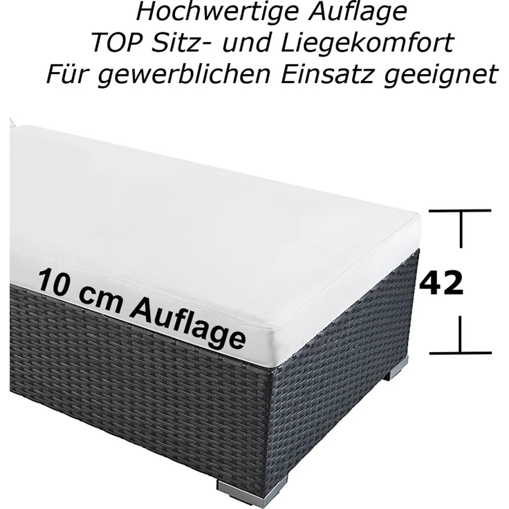 Sonnenliege Palermo mit Rollen (inkl. Auflage, Farbe wie abgebildet) aus hochwertigem Polyrattan, Liegen Farbe: Grau-Silber – Bild 3