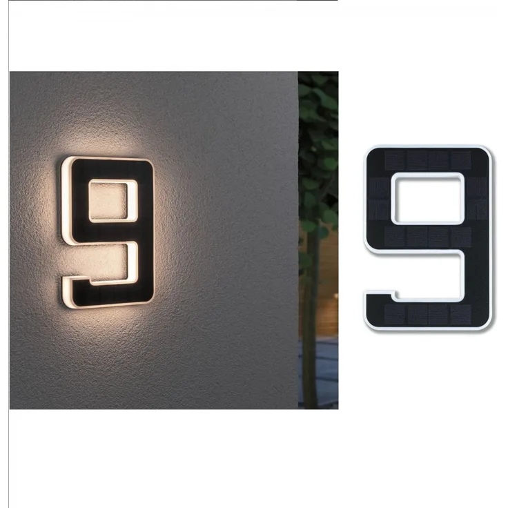Paulmann 79850 LED Solar Hausnummer 9 IP44 Warmweiß Akku wechselbar incl. 1x0,2 Watt Solarleuchte Schwarz Solarlampe Kunststoff Solarlicht 3000 K