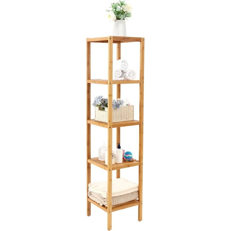 Songmics Badezimmer-Regal mit 5 Etagen, Bambus natur, 33 x 33 x 146 cm – Bild 3