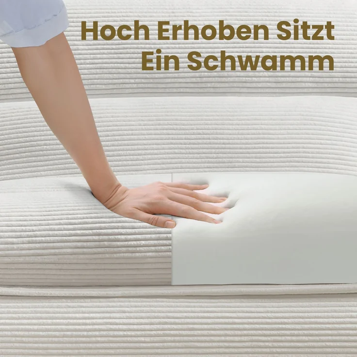 Beanbag Sofa aus Cord mit Fußhocker, 101x81x75 cm, Weiß – Bild 6