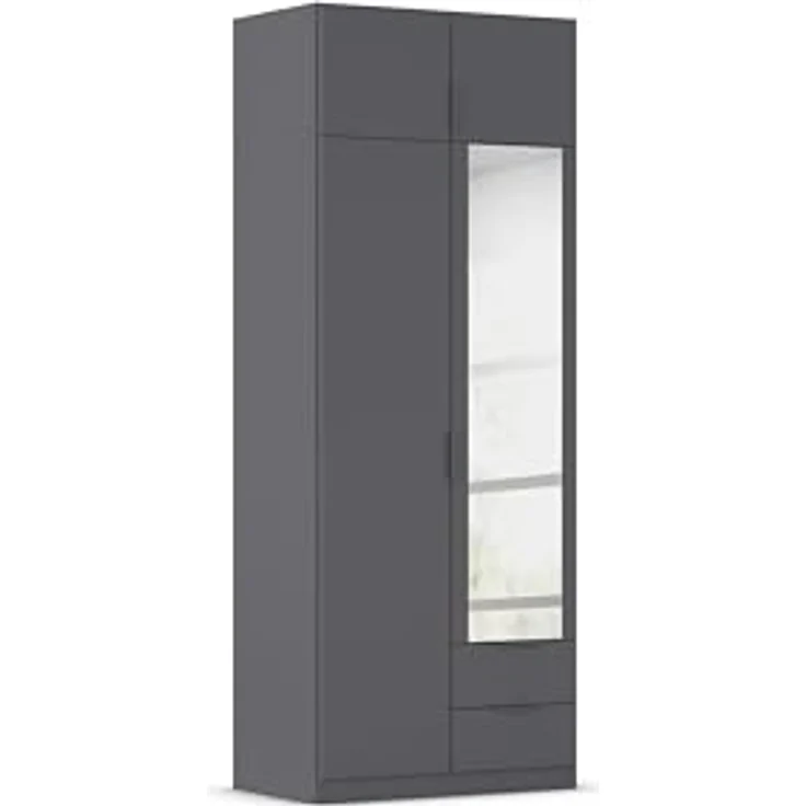 Rauch Möbel Lagoa, Kleiderschrank, Garderobe für Schlafzimmer, Kinderzimmer, Jugendzimmer 4-türig, mit Spiegel, 2 Schubladen, mit Zubehör Classic, Farbe Grau metallic, Schwarz, Breite 91 – Bild 2
