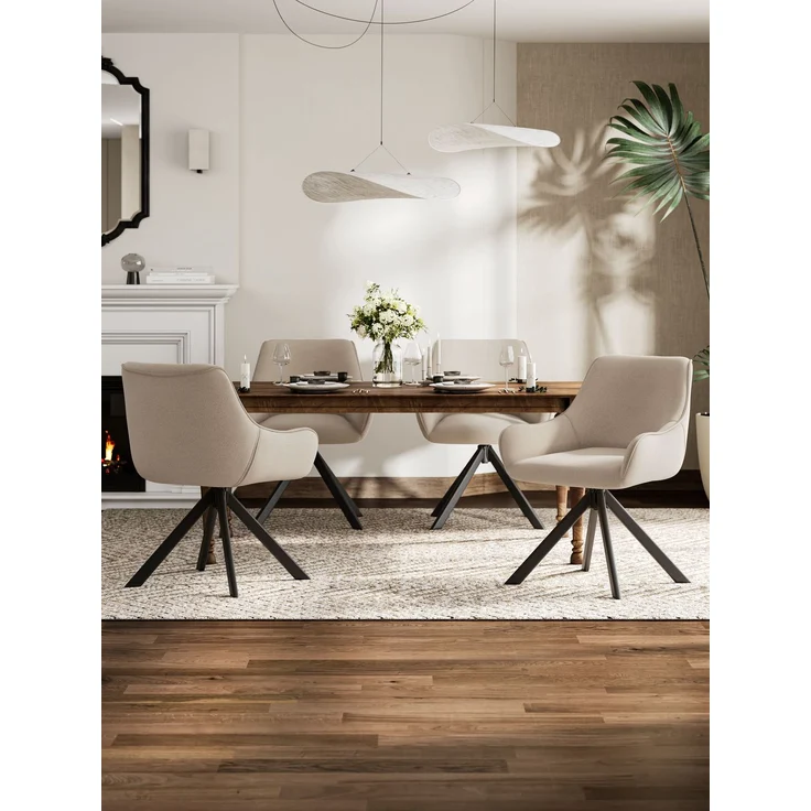 GOEURVANT 1178 Esszimmerstühle 2er-Set mit Armlehnen, 360° Drehbar, Webstoff - Beige Stoff – Bild 2