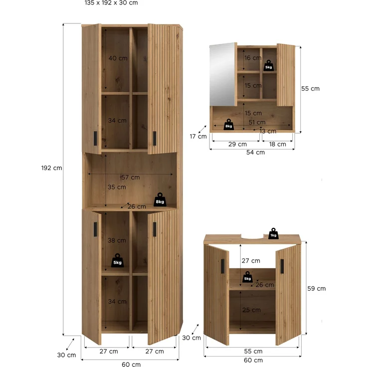 Badkombination B/H/T: 135x192x30 cm in Artisan Oak Nachbildung und -- – Bild 4