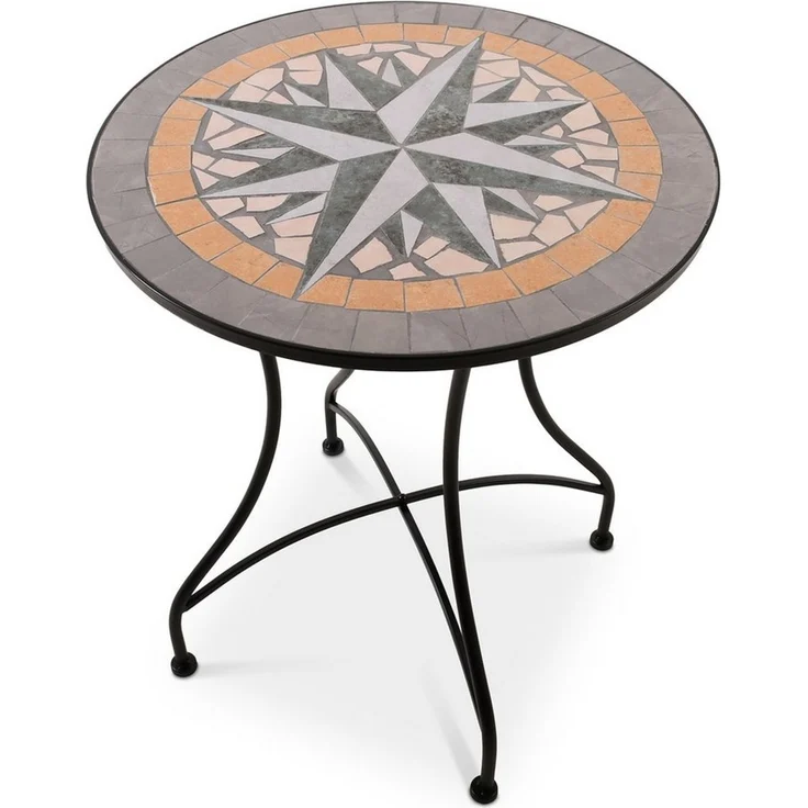 Raburg Gartentisch Mosaiktisch, Balkon- und Terrassentisch, 60 cm Ø, 72 cm hoch, Mayla (rund), liebevolle Handarbeit, Mosaikmuster, schwarzes Metallgestell – Bild 1