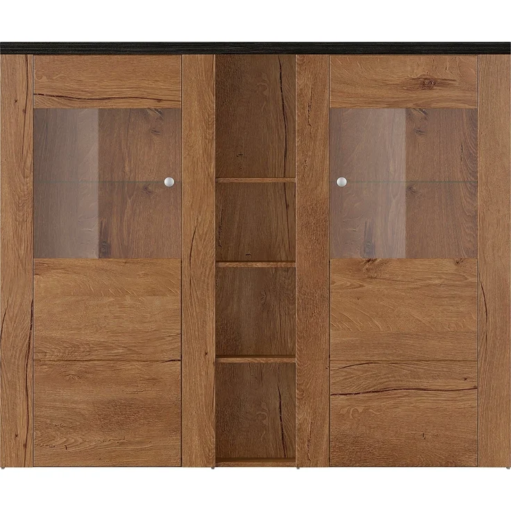 Home affaire Highboard Larona, zeitlose Hochkommode mit 2 Türen, Türkommode, Höhe 129,5 cm, Anrichte mit dekorative Rahmenoptik, Türen mit Glaseinsatz – Bild 2