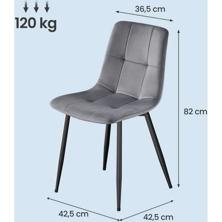 VASAGLE Küchenstühle gepolstert, Esszimmerstühle Samt, moderner Sessel mit verstellbaren Füßen, für Wohnzimmer, 4er Set, grau – Bild 5