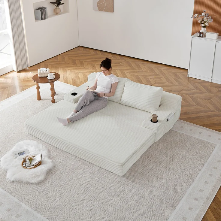 ZUBALIYA Sofa mit LED - Beleuchtung, mit Stauraum, mit Cordbezug, mit breiten Armlehnen, ohne aufwendige Montage – Bild 20
