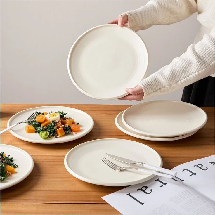 JIWOO Teller 4er Ø25,2 cm, Speiseteller Frühstücksteller Salatteller Dessertteller, (6 St), Hochwertige Plate Keramik Tellerset Weiß Mikrowellen spülmaschinenfest – Bild 3