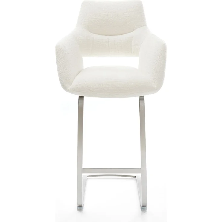 Barstuhl Yago-Flex Bouclé Soft Beige Freischwinger Flach Edelstahl Silberfarben Taschenfederkern – Bild 2