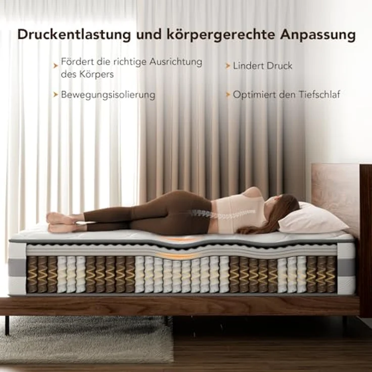HOMAVO Matratze 90x200 cm 25cm Höhe 7-Zonen Taschenfederkernmatratze Orthopädische Federkernmatratze mit Memory-Schaum Schicht, Härtegrad H3 H4, CertiPUR-US Zertifiziert – Bild 2