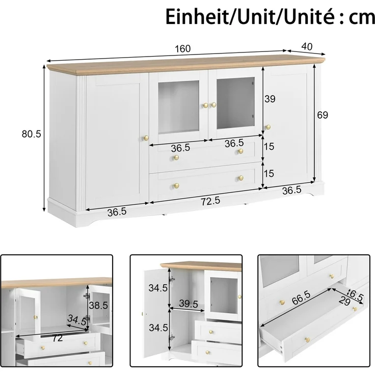 Sideboard 160x40x80,5 cm mit 4 Türen, 2 Schubladen und App-steuerbarer LED-Beleuchtung – Bild 5