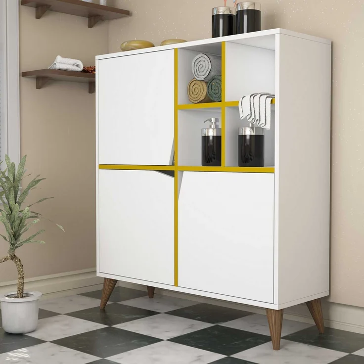 Skye Decor 'Pulse - White, Yellow' Mehrzweckschrank, Weiß / Gelb, 100 x 115 x 30 cm – Bild 3