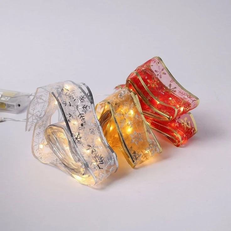 MARELIDA LED-Lichterkette LED Seidenband Geschenkband Schleifenband 30 LED 2,7m Batterie rot, 30-flammig – Bild 4